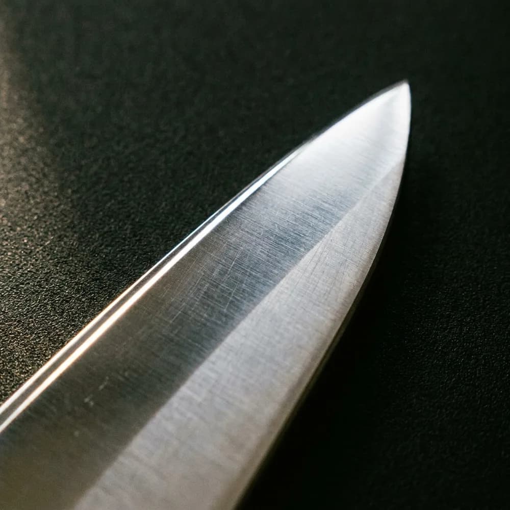 Macro photo of a freshly sharpened, polished knife bevel