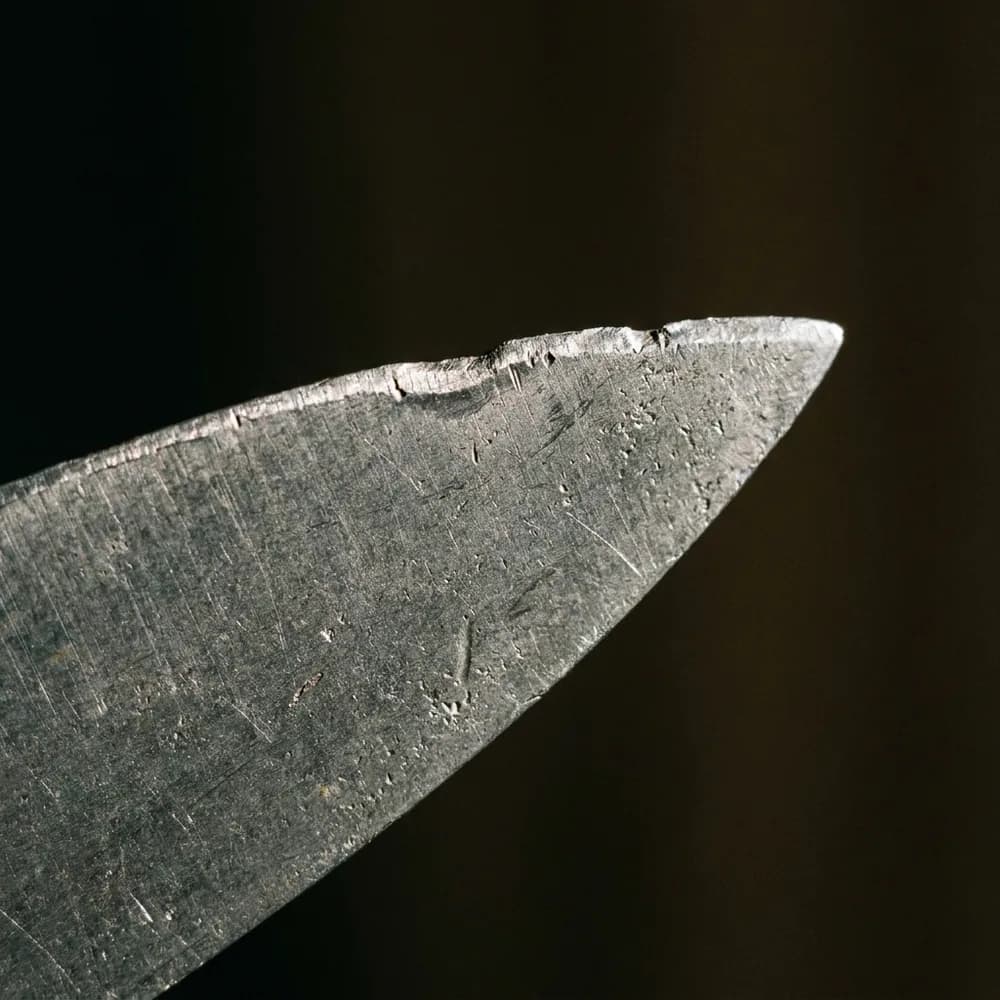 Macro photo of a dull, rolled knife edge